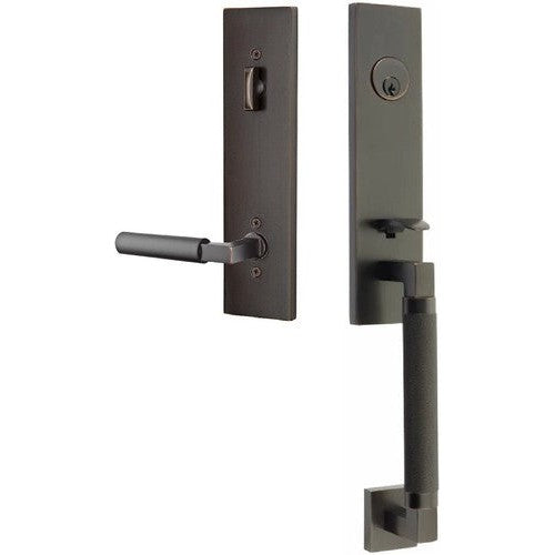 Emtek Hercules Knurled Monolithic Tubular Entry Set with Hercules Lever in Oil Rubbed Bronze finish