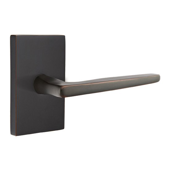 Emtek Hermes Lever With Modern Rectangular Rosette in Oil Rubbed Bronze finish