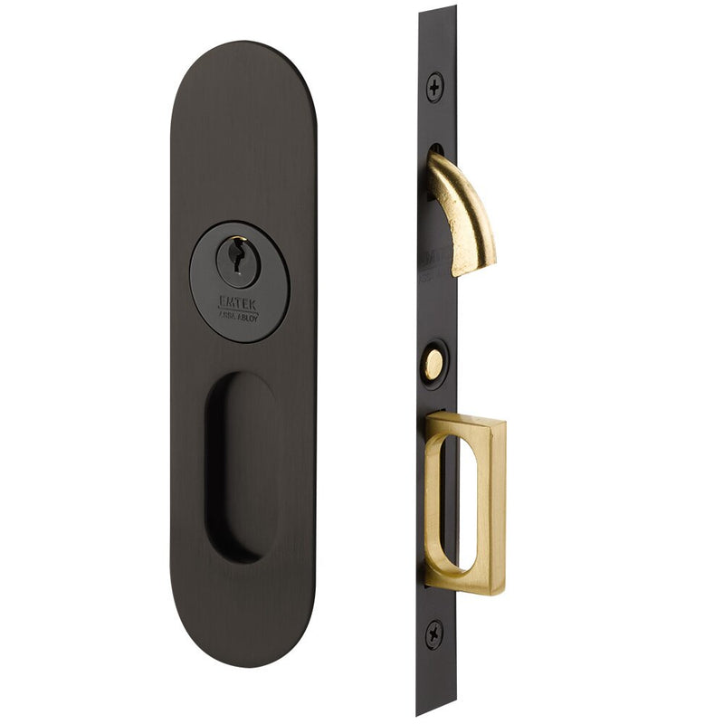 Emtek Keyed Narrow Oval Pocket Door Mortise Lock in Oil Rubbed Bronze finish