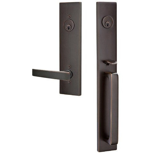 Emtek Lausanne Tubular Entrance Handleset Single Cylinder with Geneva Lever in Oil Rubbed Bronze finish