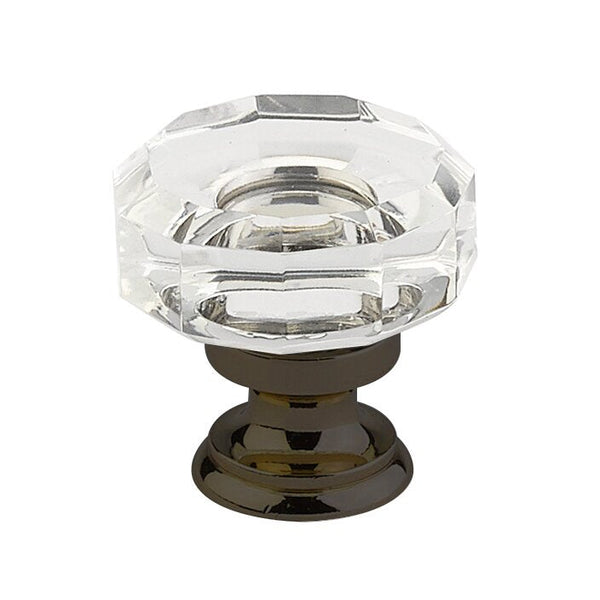 The Emtek Lowell Crystal Glass Knob 1-3/8" Wide (1-1/4" Projection) in Oil Rubbed Bronze finish