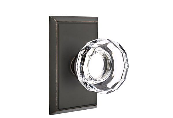 Emtek Lowell Crystal Knob with Rectangular Rosette in Oil Rubbed Bronze finish