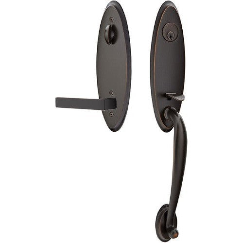 Emtek Marietta Tubular Entrance Handleset With Dumont Lever in Oil Rubbed Bronze finish