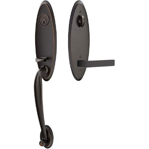 Emtek Marietta Tubular Entrance Handleset With Dumont Lever in Oil Rubbed Bronze finish