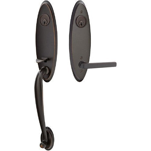 Emtek Marietta Tubular Entrance Handleset With Freestone Lever in Oil Rubbed Bronze finish