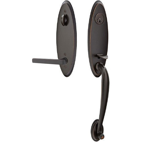 Emtek Marietta Tubular Entrance Handleset With Freestone Lever in Oil Rubbed Bronze finish