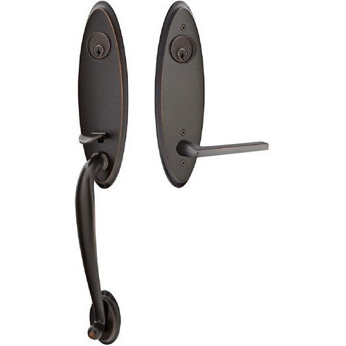 Emtek Marietta Tubular Entrance Handleset With Helios Lever in Oil Rubbed Bronze finish