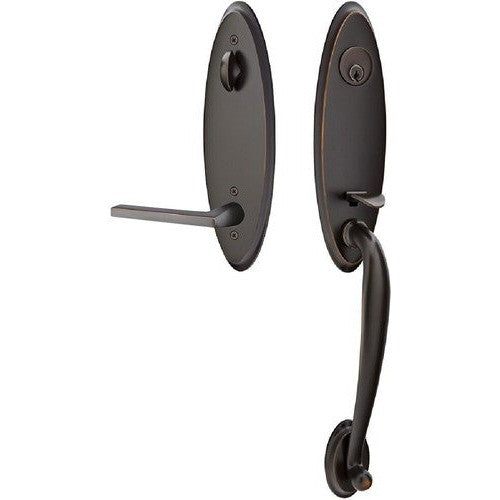 Emtek Marietta Tubular Entrance Handleset With Helios Lever in Oil Rubbed Bronze finish