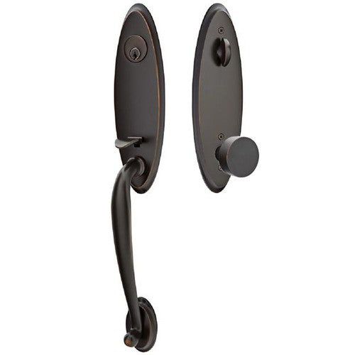 Emtek Marietta Tubular Entrance Handleset With Round Knob in Oil Rubbed Bronze finish