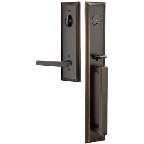 Emtek Melrose Tubular Entrance Handleset With Freestone Lever in Oil Rubbed Bronze finish