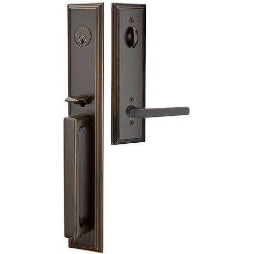 Emtek Melrose Tubular Entrance Handleset With Freestone Lever in Oil Rubbed Bronze finish