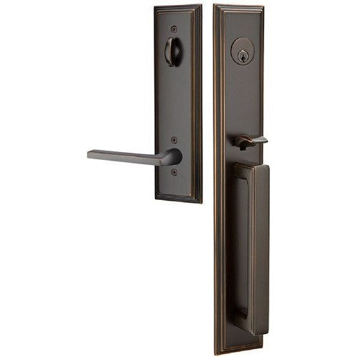 Emtek Melrose Tubular Entrance Handleset With Helios Lever in Oil Rubbed Bronze finish