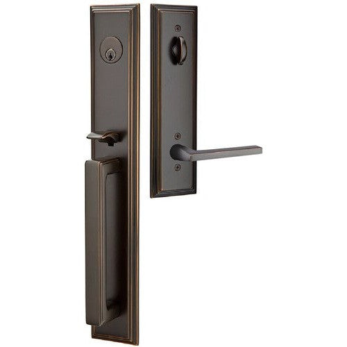 Emtek Melrose Tubular Entrance Handleset With Helios Lever in Oil Rubbed Bronze finish