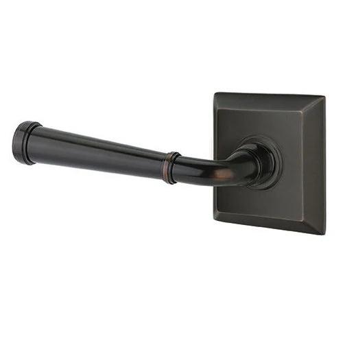 The Emtek Merrimack Lever with Quincy Rosette in Oil Rubbed Bronze finish.