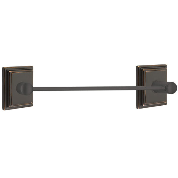 Emtek Modern Brass Towel Bar (12" Wide) With Wilshire Rosette in Oil Rubbed Bronze finish