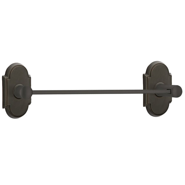 Emtek Modern Brass Towel Bar (18" Wide) With #8 Rosette in Oil Rubbed Bronze finish