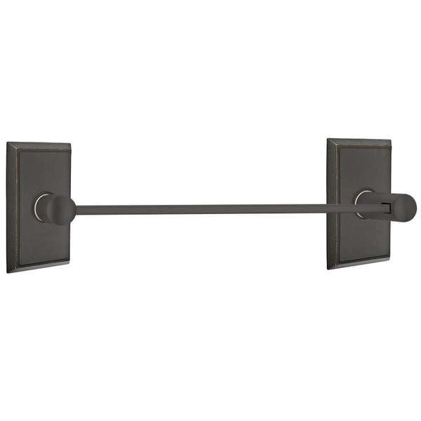 Emtek Modern Brass Towel Bar (18" Wide) With Rectangular Rosette in Oil Rubbed Bronze finish