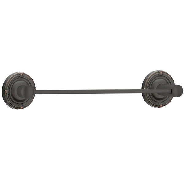 Emtek Modern Brass Towel Bar (18" Wide) With Ribbon & Reed Rosette in Oil Rubbed Bronze finish