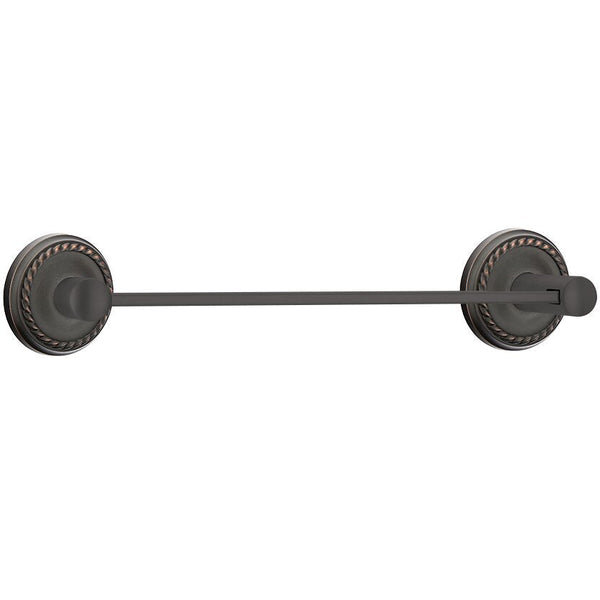 Emtek Modern Brass Towel Bar (18" Wide) With Rope Rosette in Oil Rubbed Bronze finish