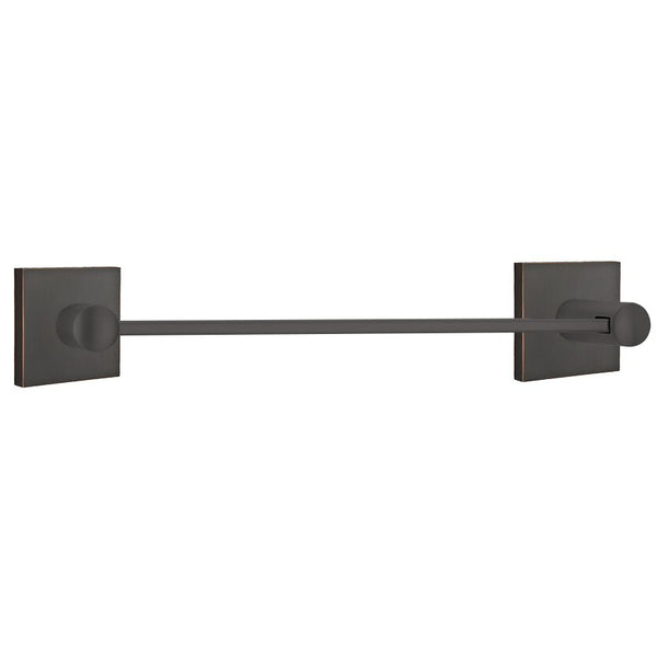 Emtek Modern Brass Towel Bar (18" Wide) With Square Rosette in Oil Rubbed Bronze finish