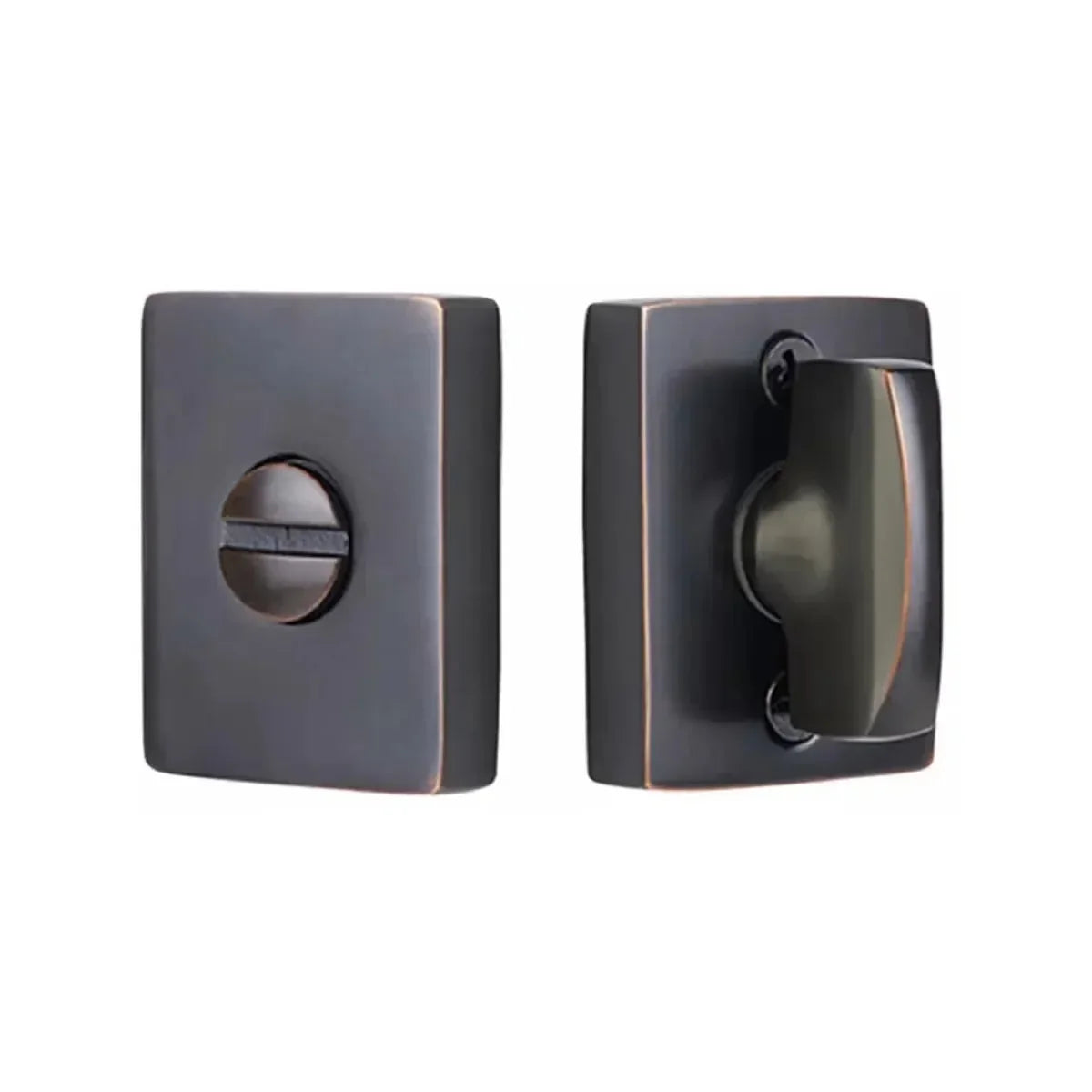 The Emtek Modern Thumbturn Privacy Bolt in Oil Rubbed Bronze finish.
