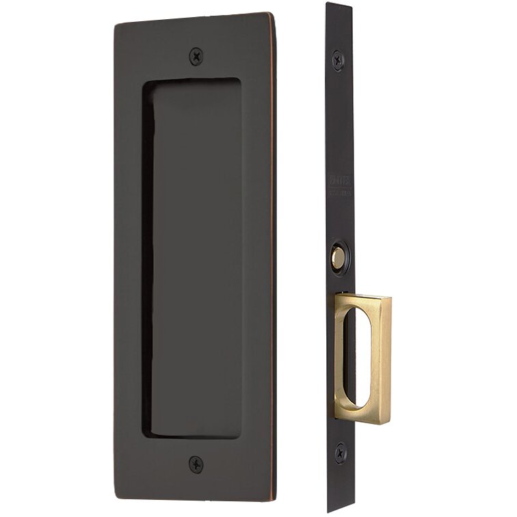 The Emtek Passage Modern Rectangular Pocket Door Mortise Lock in Oil Rubbed Bronze finish