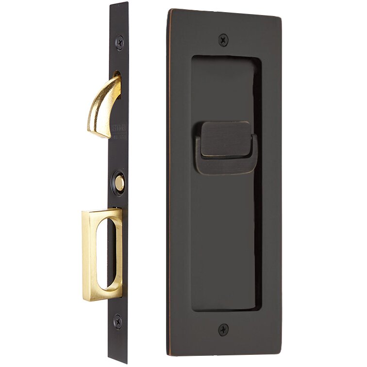 The Emtek Privacy Modern Rectangular Pocket Door Mortise Lock in Oil Rubbed Bronze finish