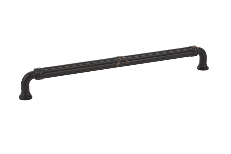 The Emtek Ribbon & Reed Estate Cabinet Pull, 10" Center to Center in Oil Rubbed Bronze finish