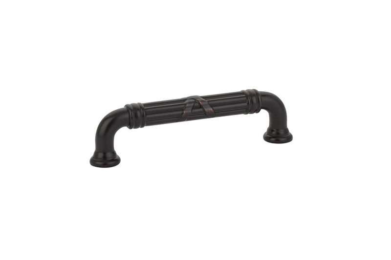 The Emtek Ribbon & Reed Estate Cabinet Pull, 4" Center to Center in Oil Rubbed Bronze finish