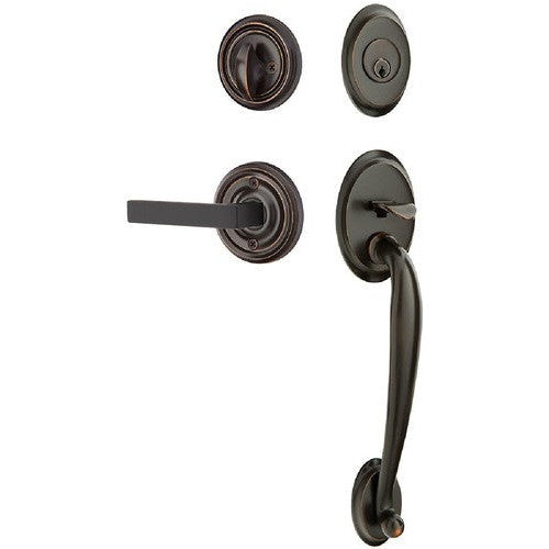 Emtek Saratoga Tubular Entrance Handleset With Dumont Lever in Oil Rubbed Bronze finish