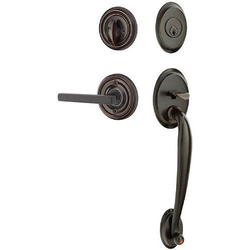 Emtek Saratoga Tubular Entrance Handleset With Freestone Lever in Oil Rubbed Bronze finish