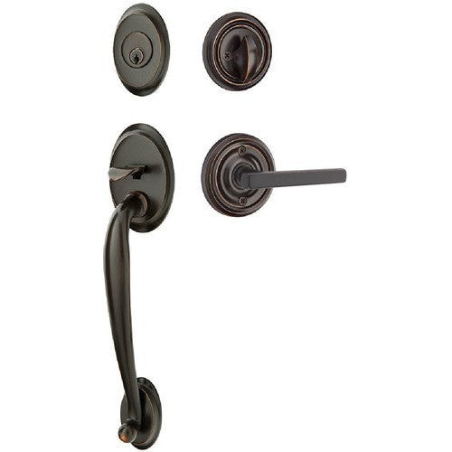 Emtek Saratoga Tubular Entrance Handleset With Freestone Lever in Oil Rubbed Bronze finish