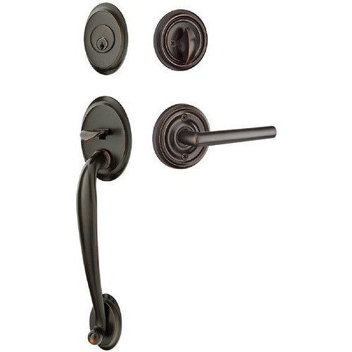 Emtek Saratoga Tubular Entrance Handleset With Stuttgart Lever in Oil Rubbed Bronze finish