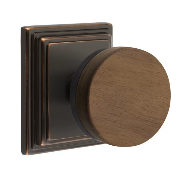 Emtek Select Conical Dark Walnut Knob with Wilshire Rosette in Oil Rubbed Bronze finish