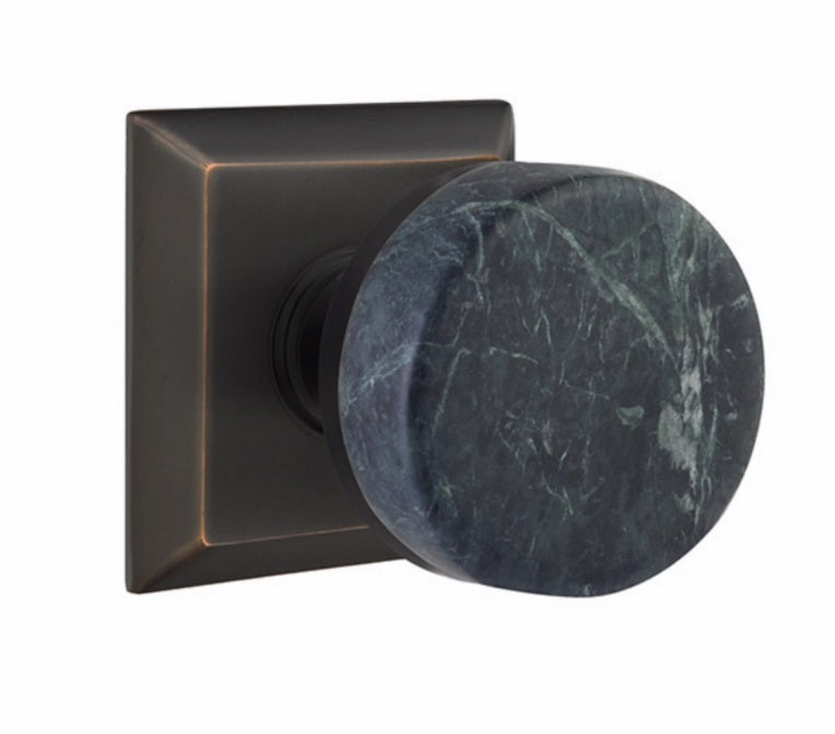 Emtek Select Conical Green Marble Knobset with Quincy Rosette in Oil Rubbed Bronze finish