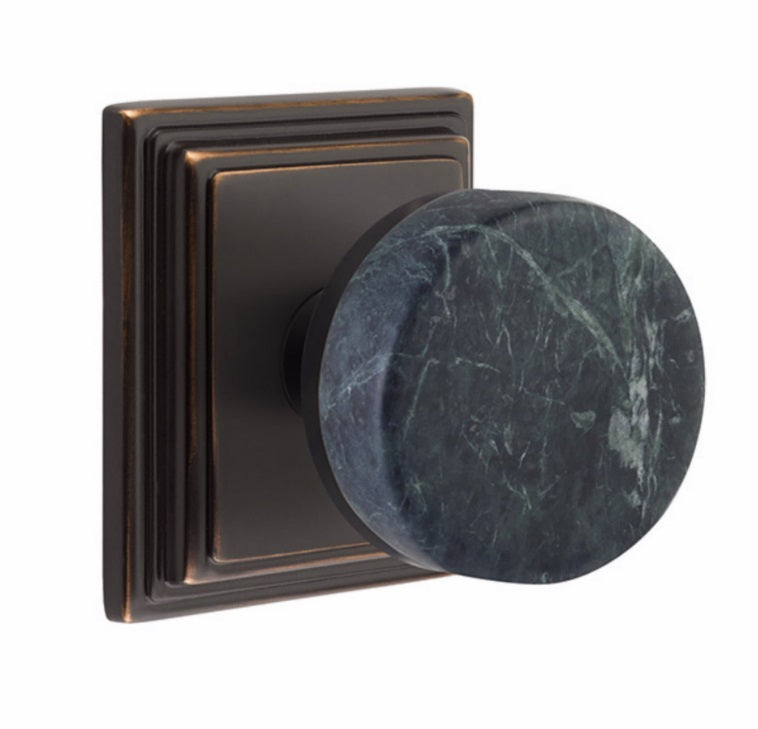 Emtek Select Conical Green Marble Knobset with Wilshire Rosette in Oil Rubbed Bronze finish