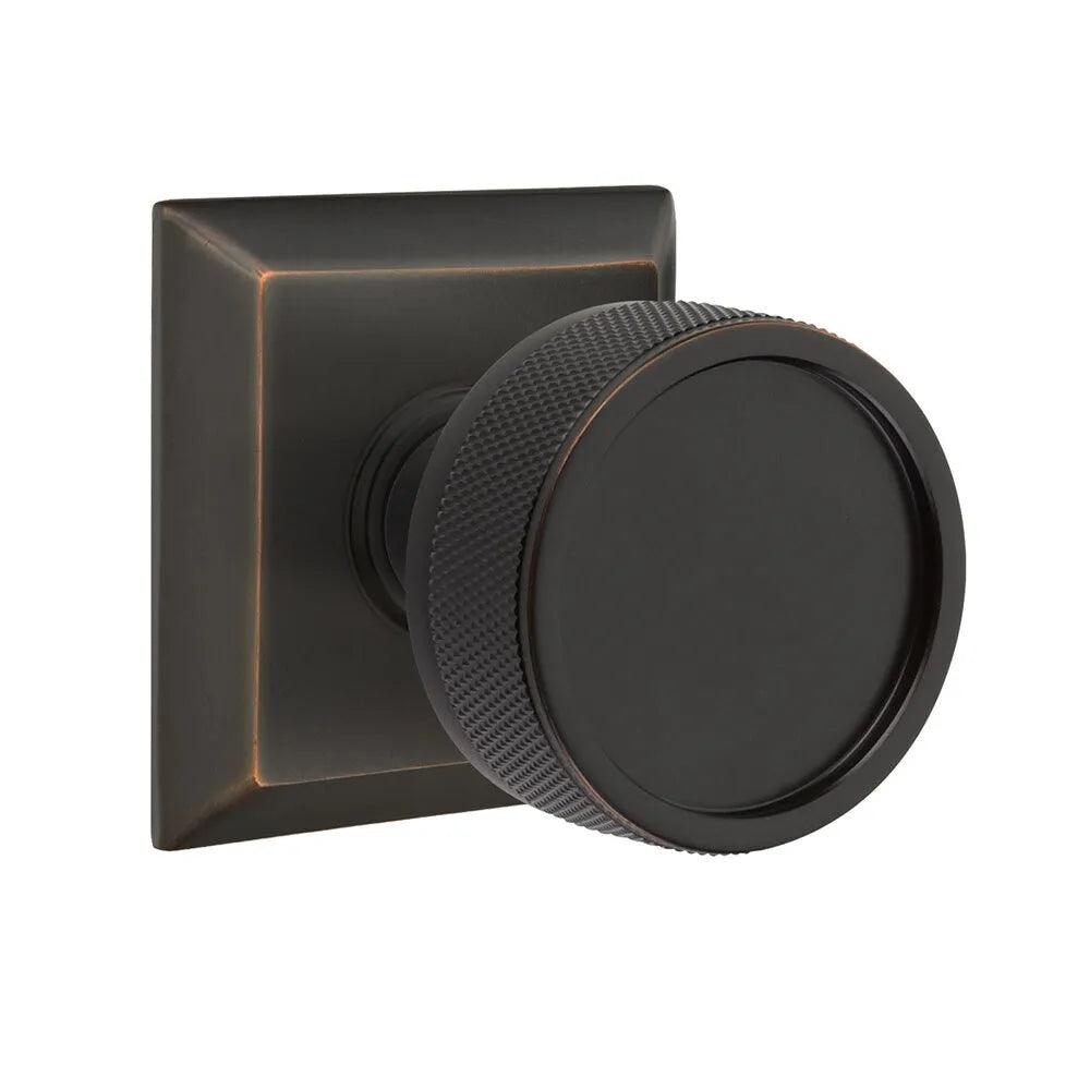 Emtek Select Conical Knurled Knob with Quincy Rosette in Oil Rubbed Bronze finish