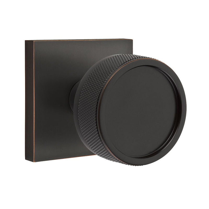 Emtek Select Conical Knurled Knob with Square Rosette in Oil Rubbed Bronze finish