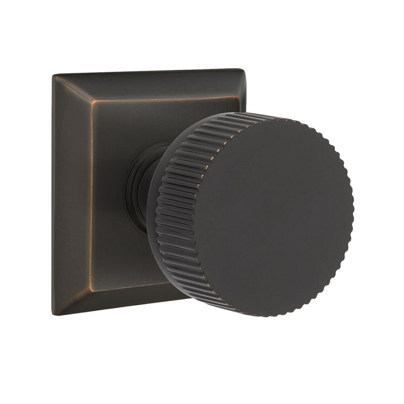 Emtek Select Conical Straight Knurled Knob with Quincy Rosette in Oil Rubbed Bronze finish