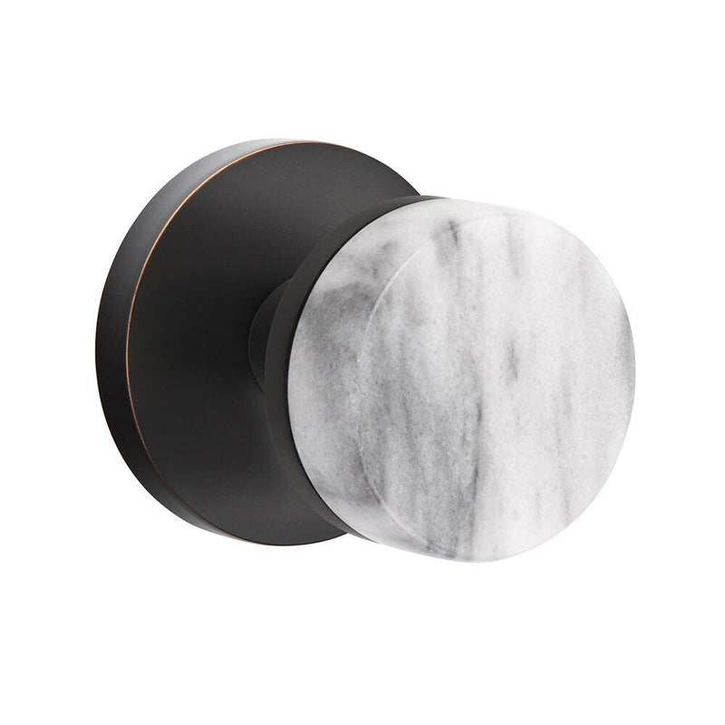 Emtek Select Conical White Marble Knob with Disk Rosette in Oil Rubbed Bronze finish