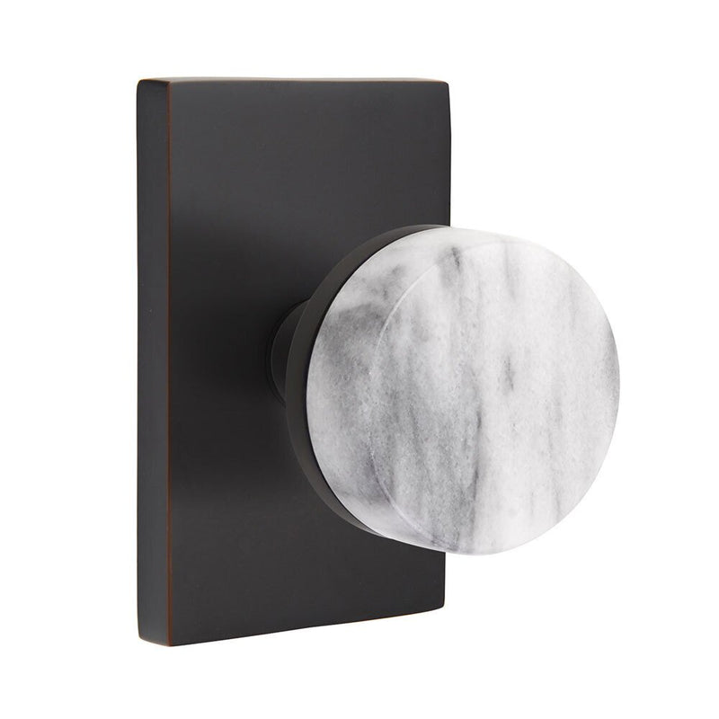 Emtek Select Conical White Marble Knob with Modern Rectangular Rosette in Oil Rubbed Bronze finish