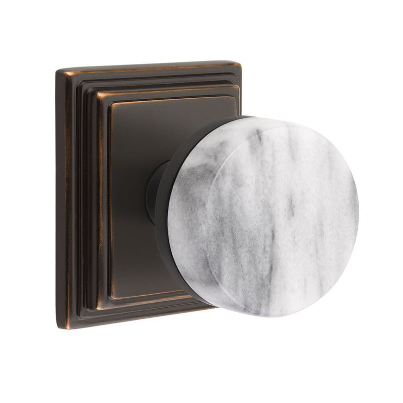 Emtek Select Conical White Marble Knob with Wilshire Rosette in Oil Rubbed Bronze finish