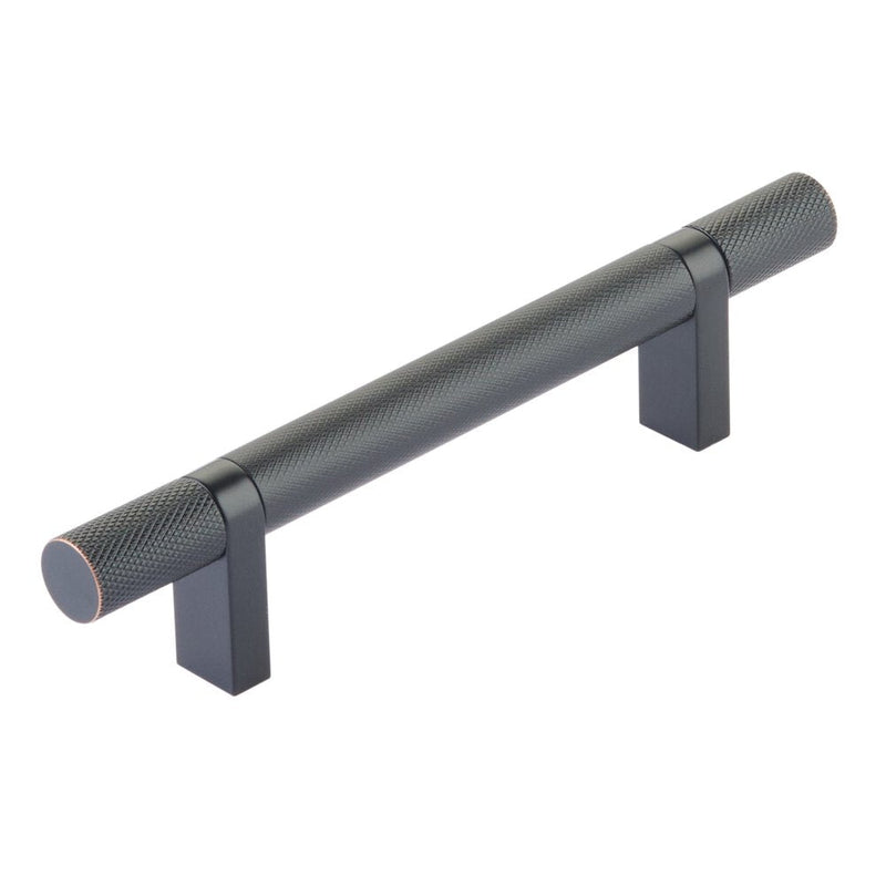 The Emtek Select Knurled Cabinet Bar Pull, 4" C-to-C in Oil Rubbed Bronze finish