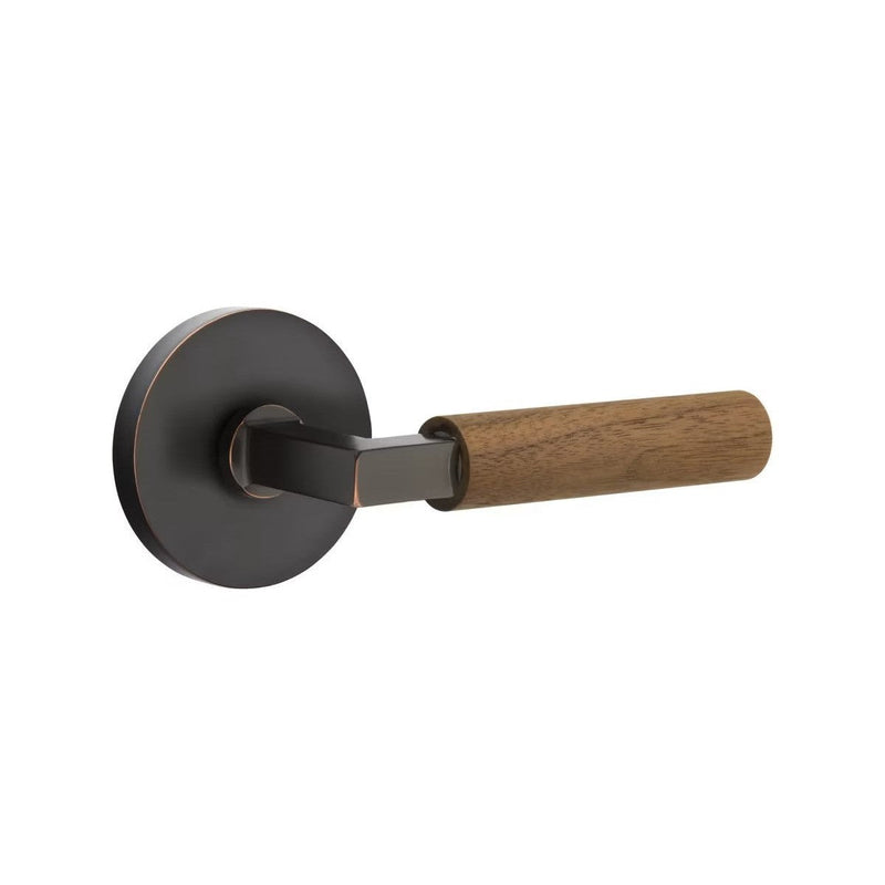 Emtek Select L-Square Dark Walnut Lever with Disk Rosette in Oil Rubbed Bronze finish