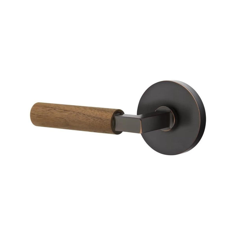 Emtek Select L-Square Dark Walnut Lever with Disk Rosette in Oil Rubbed Bronze finish