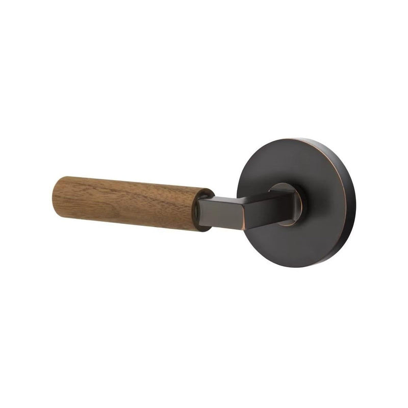 Emtek Select L-Square Dark Walnut Lever with Disk Rosette in Oil Rubbed Bronze finish