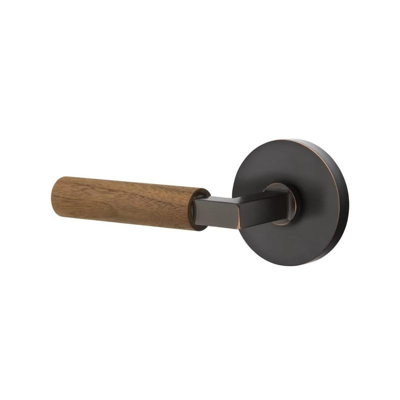 Emtek Select L-Square Dark Walnut Lever with Disk Rosette in Oil Rubbed Bronze finish