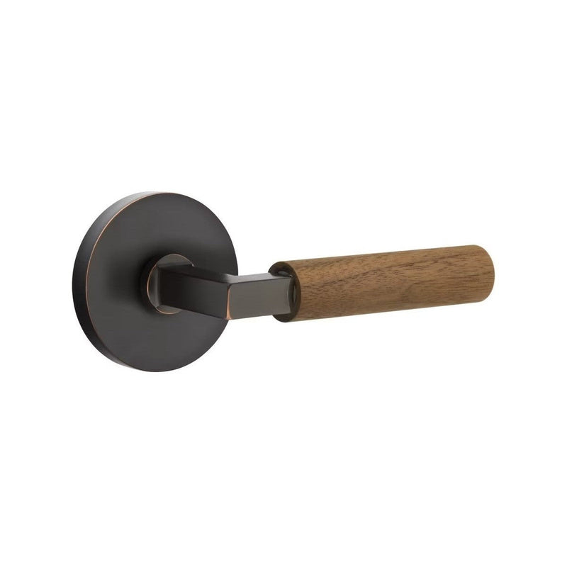 Emtek Select L-Square Dark Walnut Lever with Disk Rosette in Oil Rubbed Bronze finish