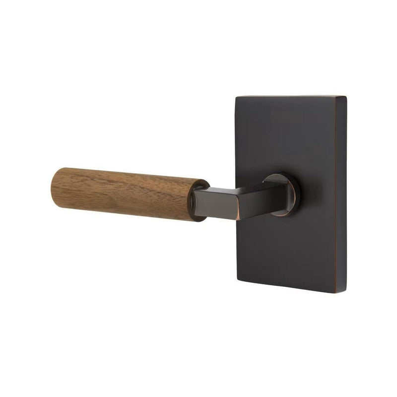 Emtek Select L-Square Dark Walnut Lever with Modern Rectangular Rosette in Oil Rubbed Bronze finish