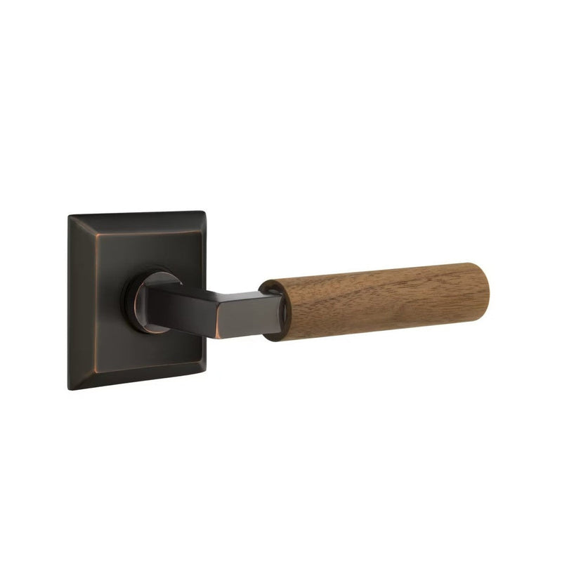 Emtek Select L-Square Dark Walnut Lever with Quincy Rosette in Oil Rubbed Bronze finish